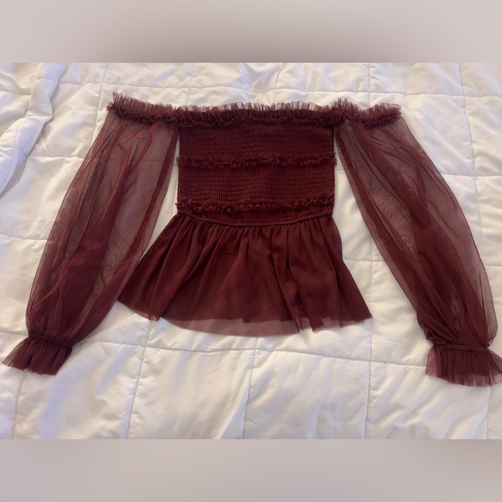 Willow Burgundy Off-Shoulder Blouse